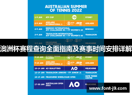 澳洲杯赛程查询全面指南及赛事时间安排详解 澳洲杯赛程查询全面指南及赛事时间安排详解